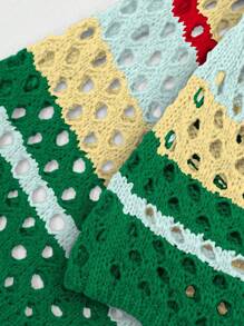 SHEIN Unity Women Casual Colorblock Long Sleeve Open Front Cropped Cardigan Fall Cloth For Women - Multicolor - View 3