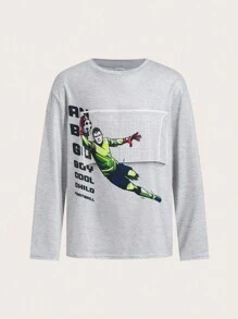 SHEIN Leap Crew 4入組兒童青少年男童運動足球印花圓領寬鬆針織長袖T恤，每款1件。適用於春季、夏季、秋季和冬季的日常、旅遊、休閒、通勤和校園穿著。 - 彩色 - 查看 7