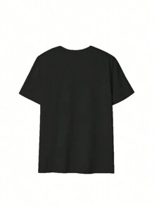 SHEIN EZwear Áo thun nữ tay ngắn cổ tròn in hình mèo hoạt hình thường ngày mùa hè - màu đen - Xem 2