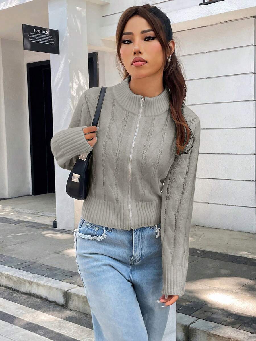 Lunelith SHEIN Lunessa Women's Cable Knit Casual Cardigan