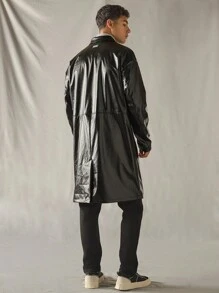 Manfinity VCAY 男士休闲宽松PU皮革风衣，长袖，秋冬装 - 黑色 - 查看 2