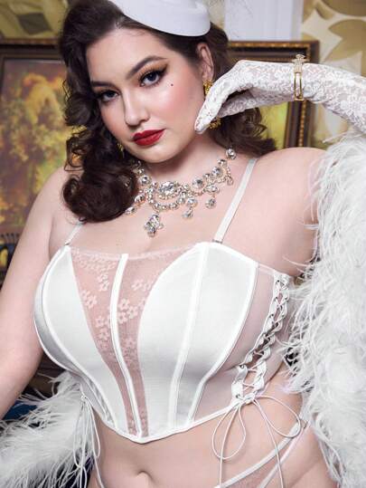 PinupPomp Plus Size Sheer Mesh Splice Wireless Lingerie Brassiere