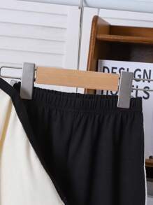 SHEIN Bộ 2 quần ống rộng in nơ sọc đen trắng cho bé gái, thích hợp cho kỳ nghỉ, đi chơi, tụ tập thường ngày, mùa hè và mùa xuân - Màu be - Xem 3