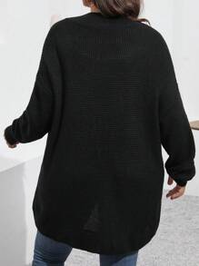 SHEIN LUNE Áo len cardigan dài tay màu đen đơn giản, giản dị, cỡ lớn dành cho nữ - màu đen - Xem 2