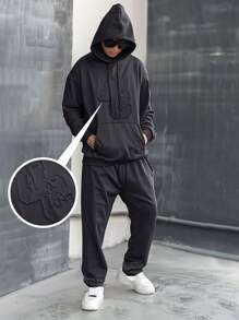 Manfinity EMRG Conjunto de sudadera con capucha y pantalones estampados para hombre - Gris Oscuro - Ver 1