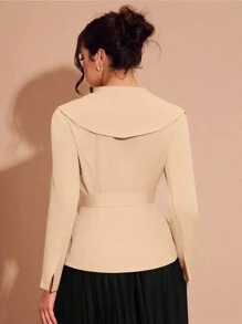 Zolique Abrigo elegante de dama corto y regular con cuello cruzado, cinturón en la cintura y chal de color amarillo cálido marrón