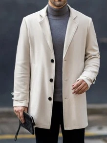 Calvornis 男士人字形翻领长袖休闲夹克，春秋季 - 杏色 - 查看 4