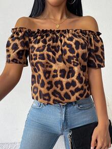 Chiquease Blusa de hombros descubiertos con estampado de leopardo para mujer - Multicolor - Ver 6