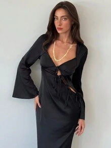 Aloruh Váy dây mảnh buộc phía trước thanh lịch cho nữ dự tiệc - màu đen - Xem 2