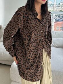 DAZY 女士灯芯绒常规领宽松衬衫猎豹纹印花 - 彩色 - 查看 6