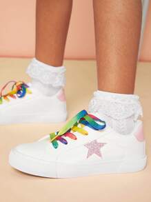 Mini mi Bestseller Kid's Fashion Casual Low Top Lace Up Star Sneakers-Street Fashion Light Weight Comfort - Multicolor - View 3