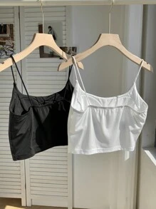 Comfortcana 2 件女士休闲百搭黑白拼色吊带背心 - 黑與白 - 查看 2