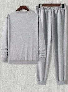 EURMUSE Men's Letter Printed Sweatshirt And Jogger Pants Set - Grey - View 3