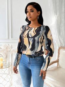 Zolique Marble Print Button-Up Shirt Fall Cloth For Women - Multicolor - View 5