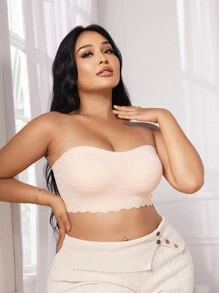 SHEIN 高弹力舒适柔软无线无缝吊带短款上衣和胸罩套装，加大码