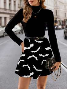 SHEIN Clasi 万圣节漏斗领格子无袖连衣裙（无腰带），休闲宽松女式中长连衣裙，适合秋冬季 - 黑與白 - 查看 4