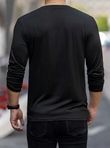 Manfinity Homme Men Round Neck Long Sleeve Gradient Print Letter Graphic Design Fitted Charming Casual T-Shirt, For Going Out, For Husband, Men's Fashion T-Shirt, Men's Graphic Tee, Ombre T-Shirt, Casual Men's Top, For Fall