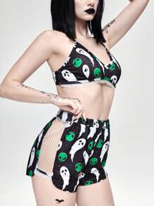 ROMWE Kawaii Halloween Alien & Ghost Full Print Mesh Women Sleepwear Set - Multicolor - View 2