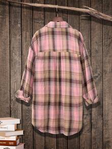 Plaid Print Button-Up Long Sleeve Shirt - Multicolor - View 2