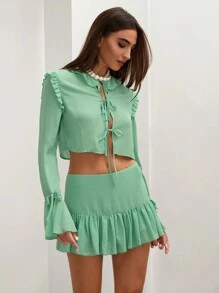 COSMINA Women's Solid Color Tie-Up Minimalist Casual Long Sleeve Blouse