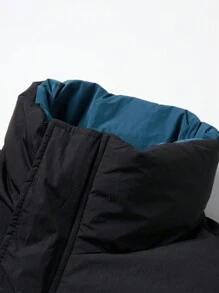 Manfinity EZcore Men's Plain Zip Up Casual Loose Fit Padded Coat With Pockets, Long Sleeve - Black - View 4