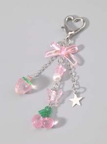 ROMWE Kawaii Kawaii Cute Fruit Strawberry, Star, Faux Pearl Bow-Knot, Flower, Leaf Design Keychain, Suitable For Back To School Gifts, Friendship Gifts, Holiday Gifts