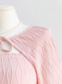Dreamara Plus Size Women's Fall And Winter Vacation, Graduation Season, Back To School Season, Back To School Clothes Fall Clothes, Vacation Wear, Babydoll Top Halloween Party Lunch Cute Lunch Casual Pink Strappy Cardigan + Tube Top Slim Fit Woolen Two-Piece Set - Pink - View 7