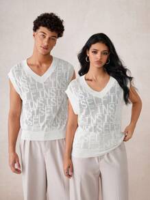 Manfinity VCAY Men's Loose Knit V-Neck Sweater Vest, Suitable For Autumn And Winter - White - View 6