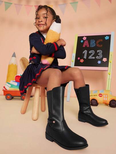 Mini mi Botas altas de montar clásicas 5050 negras para niños con elástico en la parte posterior y cremallera lateral, fáciles de poner, cómodas y duraderas, versátiles