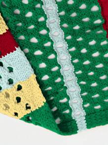 SHEIN Unity Women Casual Colorblock Long Sleeve Open Front Cropped Cardigan Fall Cloth For Women - Multicolor - View 4