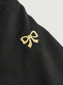 SHEIN Girlism Tween 女童 Y2K 时尚纯色水洗蝴蝶结牛仔裤刺绣蝴蝶结宽松牛仔直筒牛仔裤，Tween 女童秋装返校街头装 - 黑色 - 查看 3