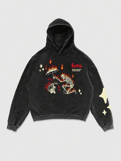 Street Life Men's Skeleton Print Casual Everyday Hoodie, School