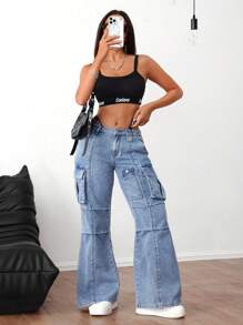 SHEIN ICON Vaqueros de pierna acampanada casual desgastados para mujer