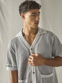 Manfinity VCAY Gilet décontracté et ample à manches courtes en tricot à col ouvert pour hommes