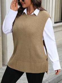 Plus Size Women's Solid Color Minimalist Casual Sweater Vest