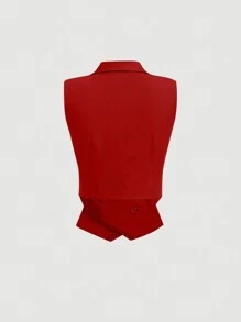 SHEIN MOD 女士夏季休闲纯色秋冬双排扣马甲夹克 - 酒紅色 - 查看 2