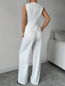 1 Set de traje de trabajo con chaleco sin mangas con botones frontales a rayas y pantalones - Multicolor - Ver 2