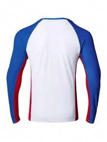 男士纯色拼布圆领长袖字母印花简约冲浪 T 恤 - 彩色 - 查看 2