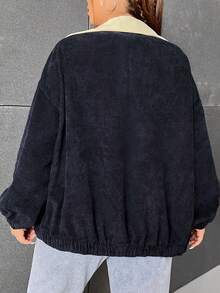 SHEIN EZwear 大码休闲拼色拼接夹克，秋季 - 粉色 - 查看 2
