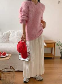 DAZY Women's V-Neck Oversized Fleece Long Sleeve Sweater,Fall Women Clothes - Pink - View 7