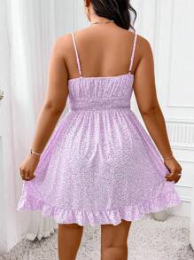 Flirla Đầm hai dây buộc eo họa tiết hoa cúc Boho cỡ lớn cho nữ trang phục đi biển mùa hè - Màu tím hoa cà - Xem 2