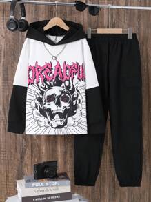SHEIN 2pcs/Set Tween Boys Streetwear Long Sleeve Outfit - Multicolor - View 7