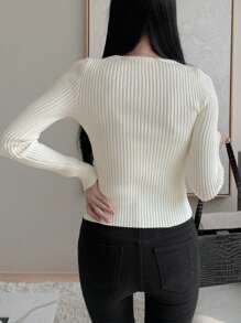 DAZY Women's Solid Color Simple Fitted Long Sleeve Sweater, Casual Daily Wear