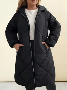 SHEIN LUNE Quilted Hooded Mid-Length Padded Coat Winter Clothes