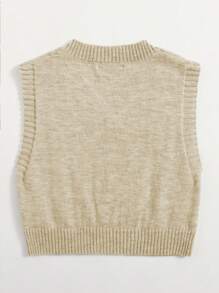 SHEIN Unity Top de punto minimalista, cómoda, de cuello en V sin mangas, casual para mujer - Albaricoque - Ver 2