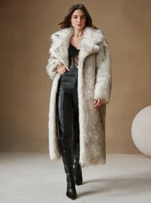 Anewsta New Autumn/Winter Women Fashion Faux Fox Fur Long Coat Parka Outerwear For Holiday Party Clothes