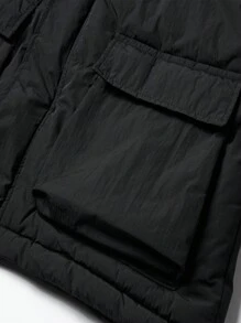 Manfinity EZcore Men's Plain Zip Up Casual Loose Fit Padded Coat With Pockets, Long Sleeve - Black - View 5