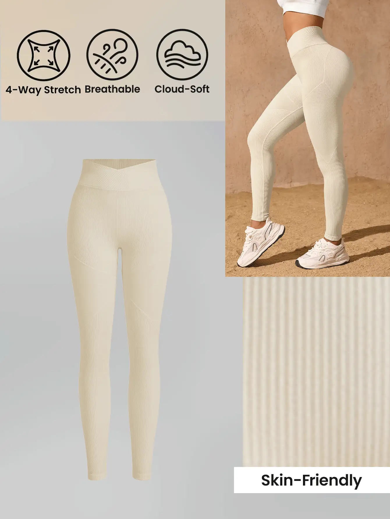 Lifespree Seamless Apricot Sports Leggings - Apricot - View 2