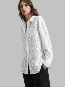 Ontre Autumn Fashion Elegant Lace 3D Floral Women Blouse Floral Top  Baggy Shirts Basic Tops