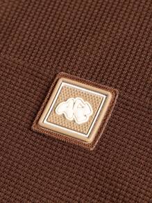 Manfinity Homme 男式纯色徽标刺绣长袖 Polo 衫 - 咖啡棕 - 查看 4